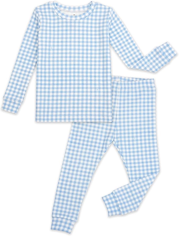 moimoln Baby Toddler Pajama Set Snug-Fit Cotton Modal Sleepwear, Leopard, Check & Solid Mix (6M-8Y, 1/2 Pack)