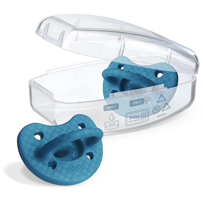 Chicco PhysioForma Luxe Orthodontic Pacifier, 16-24m | 100% Soft Silicone | Supports Breathing & Oral Development | Textured Shield & Handle | Includes Sterilizing Case | BPA Free | Ocean Blue, 2pk