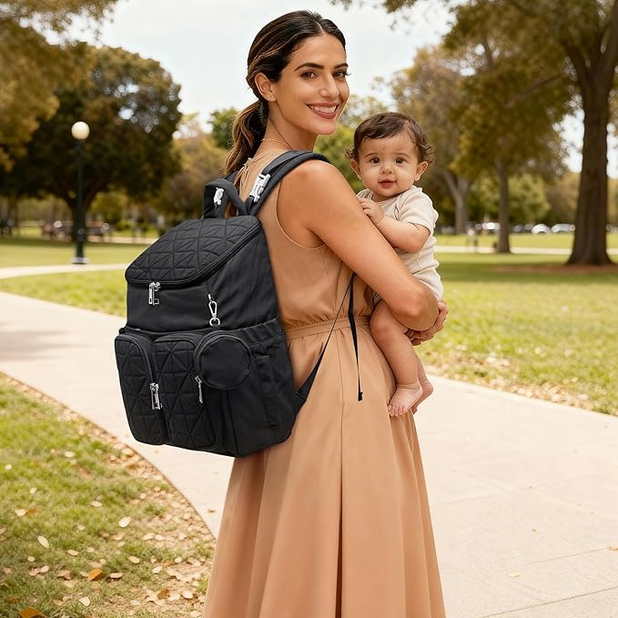 G4Free Diaper Bag Backpack for Moms Dads Travel Baby Bag with Pacifier Case & Insulated Pockets,Black
