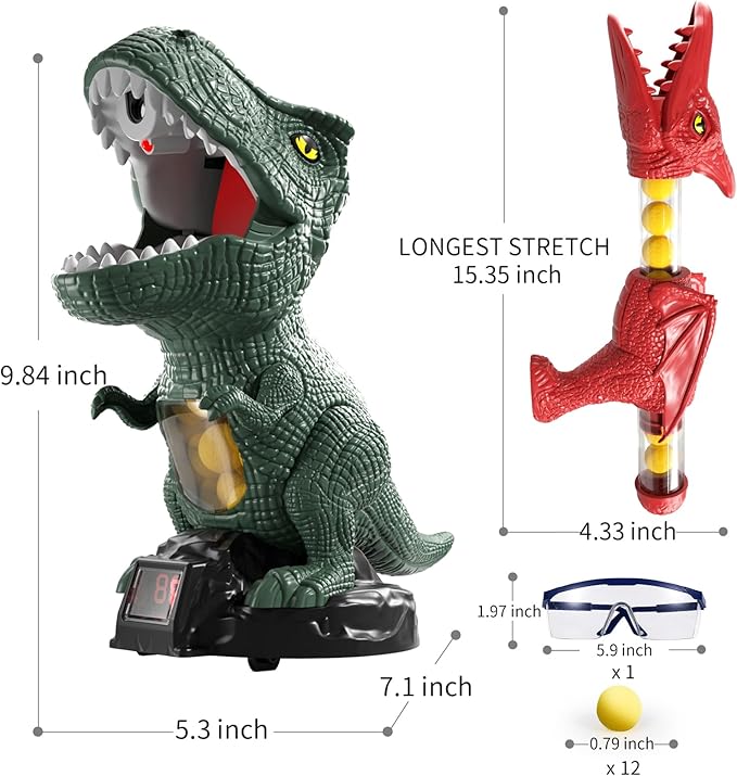 Dinosaur Shooting Boy Toys for Kids Age 3 4 5 6 7 8 - Moveable Shooting Game with Scoreboard, Light & Sound, 12 Foam Balls, Boy Toddler Toys 5-7 6-8 8-10, Competition Game Gifts (Dark Green)