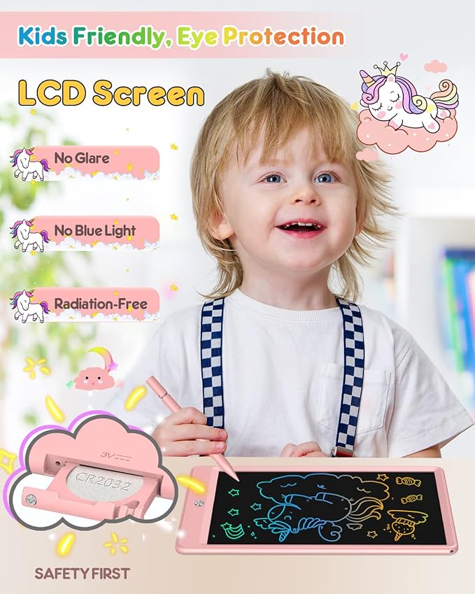 FLUESTON LCD Writing Tablet, 10 Inch Doodle Board Toys Gifts for 3-8 Year Old Girls Boys, Colorful Electronic Board Drawing Pad for Toddler Valentines Gifts for Kids Educational Learning Travel Toy