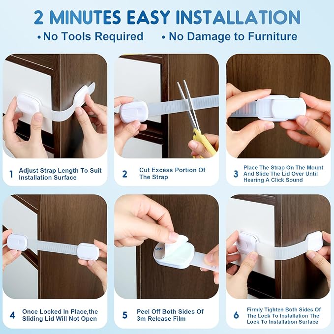 10 Pack Cabinet Locks Baby Proofing, SOGUDE Child Proof Cabinet Locks with Strong Adhesive Child Safety Locks for Refrigerator, Doors, Drawer Locks No Drilling, Cabinet Locks for Babies- White