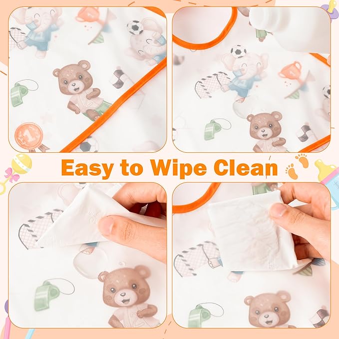 R HORSE 5Pcs Baby Bibs Set Toddler Bibs with Crumb Catcher Pocket & Snap Button Waterproof Baby Feeding Bibs for 6-24 Months