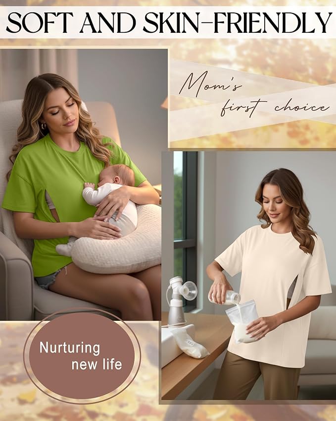 3 Pack Women's Oversize Nursing Breastfeeding Shirts Hidden Zipper Short Sleeve Loose Fit Maternity Tops