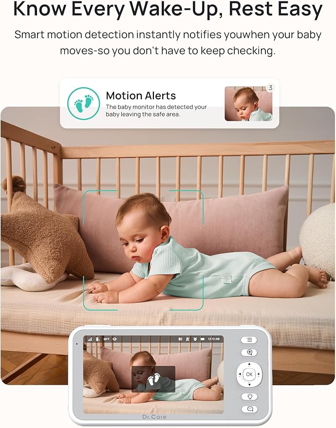 Dr.Care LumiView Smart WiFi Baby Monitor with Clip Mount - 5" 1080P FHD & 2K Camera App Control, Privacy Mode, 5000mAh Removable Battery, Cry & Motion Alerts, HD Night Vision, RGB Night Light