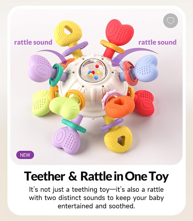Baby Silicone Teething Toys - Safe, Multi-Functional BPA-Free Sensory Learning Teether Montessori Baby Toys for Infant 0-12 Months Teething Relief with Rattle Perfect Baby Gift for Boys Girls