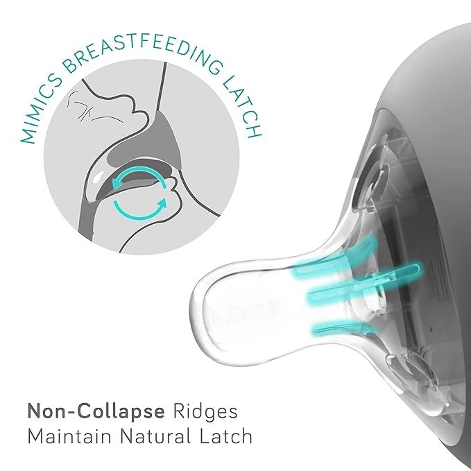 Nanobébé Flexy Silicone Baby Bottle, Anti-Colic, Natural Feel, Non-Collapsing Nipple, Non-Tip Stable Base, Easy to Clean 2-Pack, Teal, 9oz