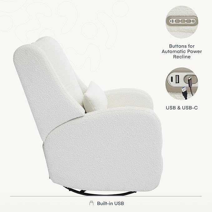 Nurture& The Charleston Wingback Plus – Premium Power Recliner for Nursery | Ergonomic, Stain-Resistant Glider Chair with USB, Lumbar & Head Support – Modern Baby Room Essential
