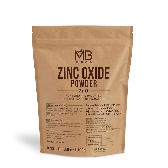 MB Herbals Zinc Oxide Powder 3.5 oz | Uncoated & Non-Nano | For DIY Sunscreen Lotion & Cream