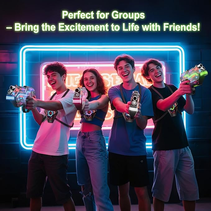 Laser Tag Guns Set of 4: LED Vest Setting | Dynamic Barrel | Fun Ideas Age 8+ Year Old Toys | Lazer Game Teen Boys & Girls Outdoor Activity | Gift for Kids, Teens & Adults