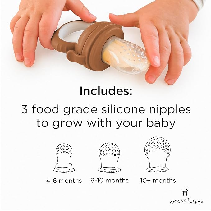 Moss and Fawn Forage Feeder - Soothing Silicone Frozen Breast Milk Popsicle & Baby Food Teething Toy, Pacifier, Fruit Feeder, & Teether - BPA, PVC & Phthalate-Free - Foliage