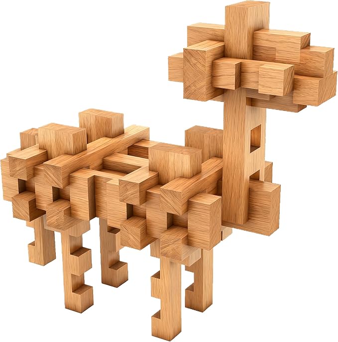 Toy Camel STEM Wooden Building Blocks - 15+ Shapes, 3D Puzzle, Brain Games, Educational Toys Gift for Kids and Classroom, Montessori STEM Toys for Ages 5+ and Teens-37 Pcs