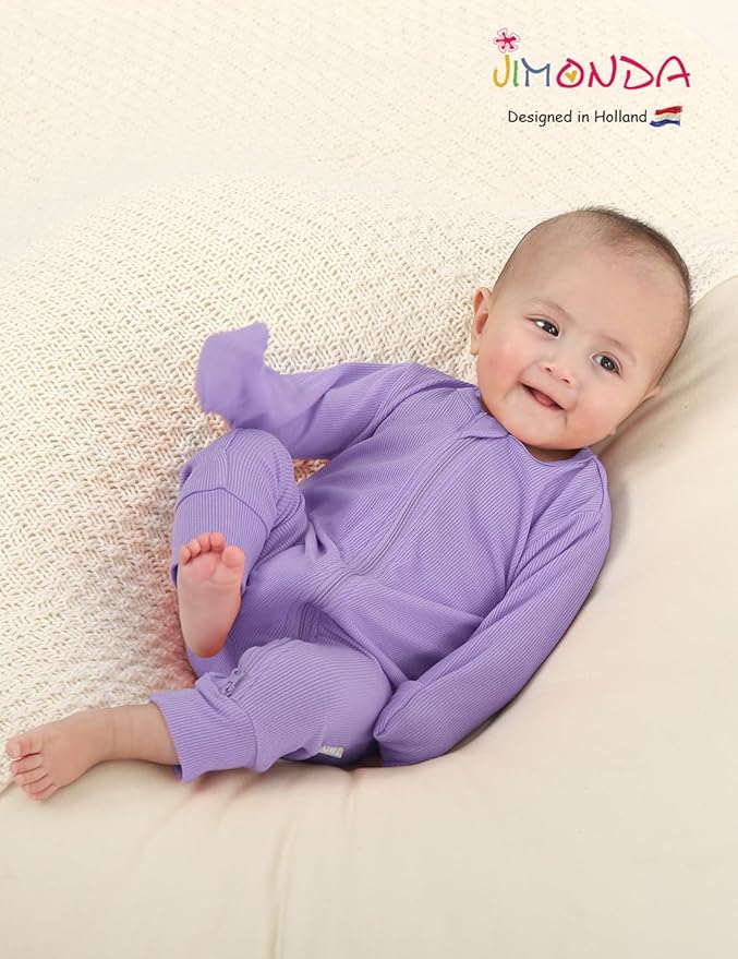 Jimonda Ribbed Rayon From Bamboo Baby Boys/Girls Sleepers, 2-Way Zipper Long Sleeve Footless Pajamas With Mittens Soft Pjs