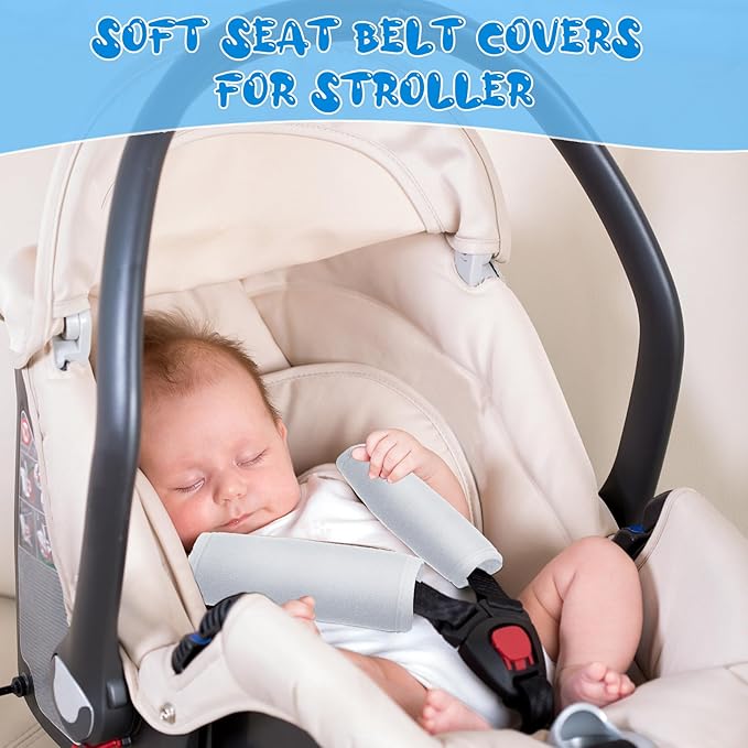 Riakrum 4 Pcs Baby Car Seat Belt Covers Soft Car Seat Straps Shoulder Pads for Kid Infant Stroller Strap Covers Safety Belt Cushion Pads for Boy and Girl(White,5.7 x 2.6 Inch)