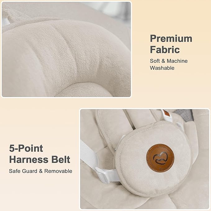 Baby Swings for Infants, FasonBaby Electric Baby Swing with 10 Preset Melodies, 5 Speeds, Remote Control and Bluetooth - Portable Infant Swing for Indoor and Outdoor(Beige)
