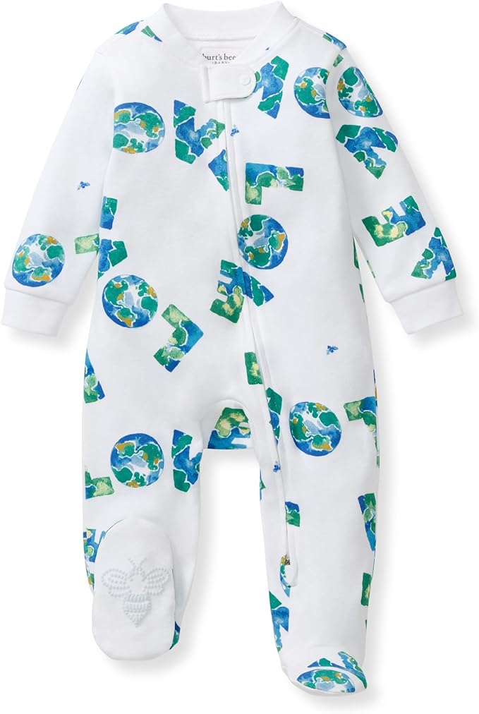 Burt's Bees Baby Boys Sleep and Play PJs, 100% Organic Cotton One-Piece Zip Front Romper Jumpsuit Pajamas