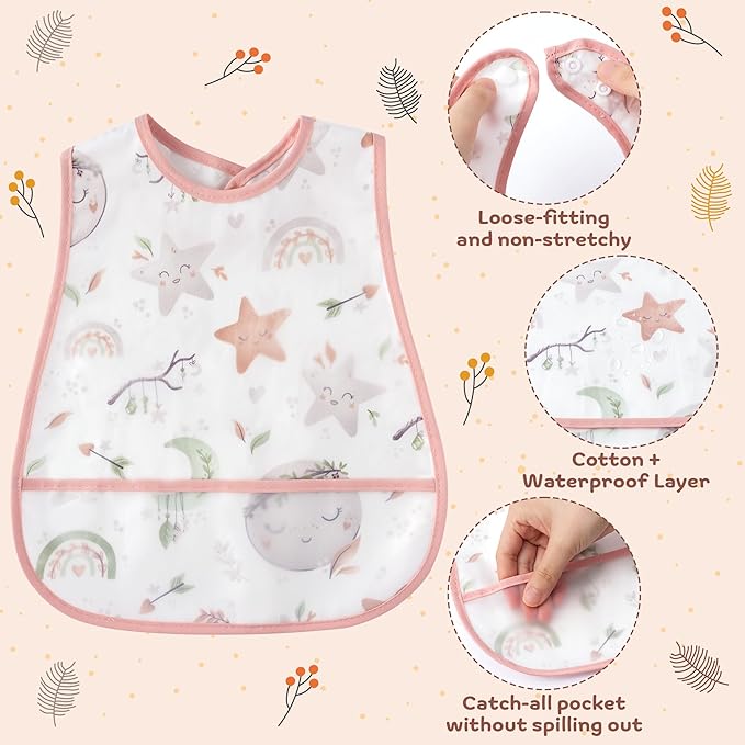 R HORSE 5Pcs Baby Bibs Set Toddler Bibs with Crumb Catcher Pocket & Snap Button Waterproof Baby Feeding Bibs for 6-24 Months