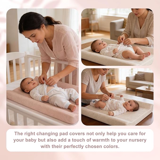 Changing Pad Cover, 2 Pcs Super Soft and Breathable Cotton Diaper Pad Cover for Girls and Boys Changing Table Cover (Beige, Pink)