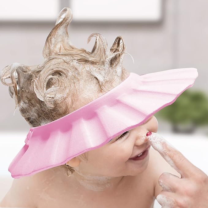 Baby Shower Cap Soft Adjustable Baby Bath Head Cap Visor for Washing Hair Shower Bathing Protection Bath Cap for Toddler, Baby, Kids, Children (Pink)