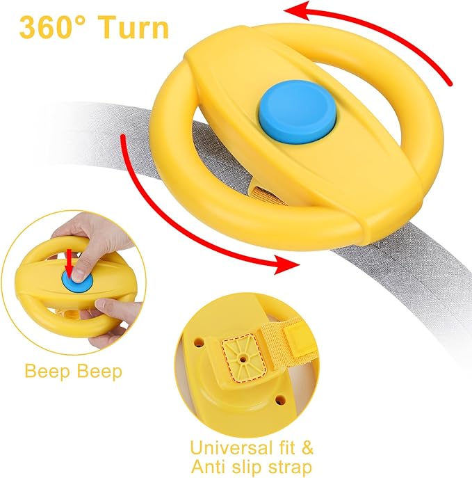 Accmor Stroller Steering Wheel Toy, Pretend Driving Simulated Steering Wheel for Stroller Shopping Carts Universal Detachable Funny Toy Attachment Accessories