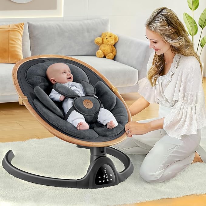 Baby Swings for Infants, Fasonbaby Bluetooth Infant Swing with Music Speaker with 3 Seat Positions, 5 Speeds and Remote Control - Portable Baby Swing for Indoor and Outdoor (Black)
