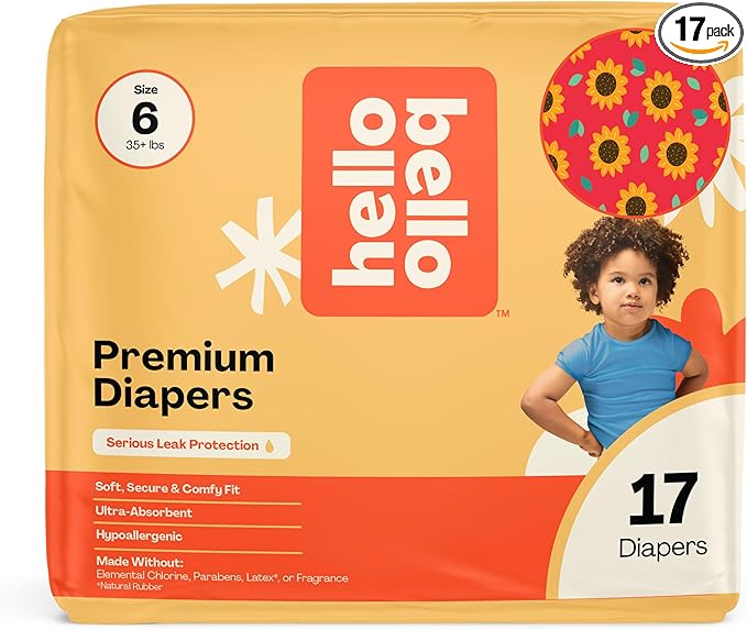 Hello Bello Diapers, Size 6 (35 lbs) Flower Child, 17 Count of Premium Disposable Baby Diapers, Hypoallergenic with Soft, Cloth-Like Feel