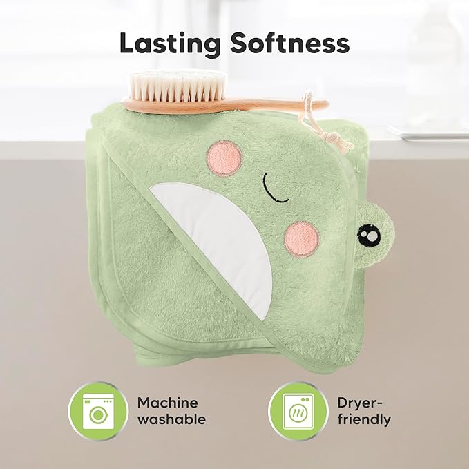 KeaBabies Hooded Baby Towel for Newborn - Viscose Derived from Bamboo Large Baby Bath Towels with Hood for Boys, Girls, Toddler, Extra Absorbent & Soft Newborn Bath Essentials (Frog, Petite)