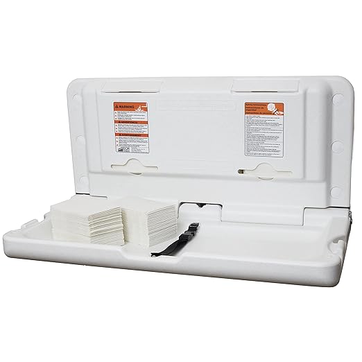 ECR4Kids Horizontal Wall-Mounted Changing Station with 500 Sanitary Liners, Baby Changer, White Granite