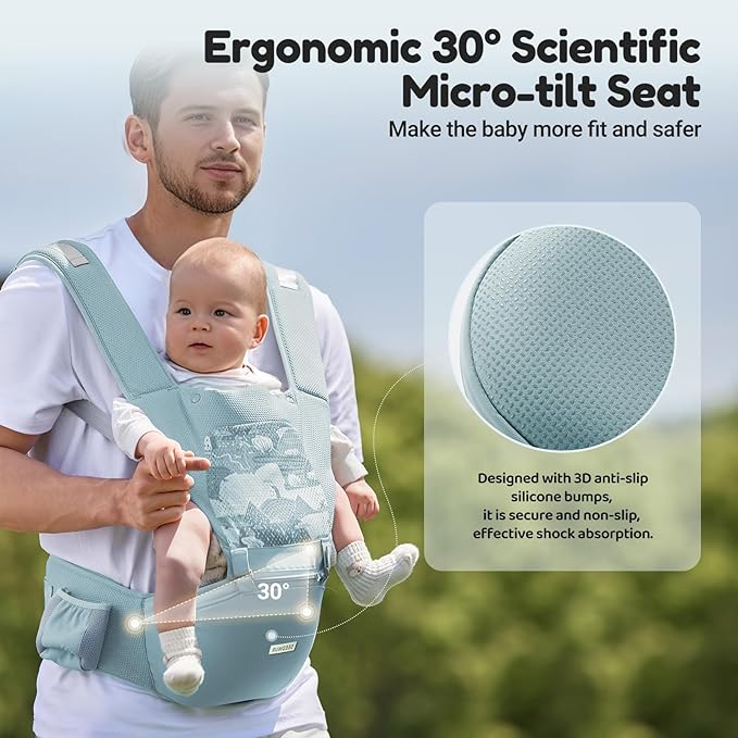 Baby Carrier, SEEDNUR Baby Carrier with Hip Seat, Baby Carrier Newborn to Toddler for Ergonomic M Position, 6-in-1 Adjustable Baby Hip Seat for 3-36 Month, Hands-Free Perfect for Travel & Shopping