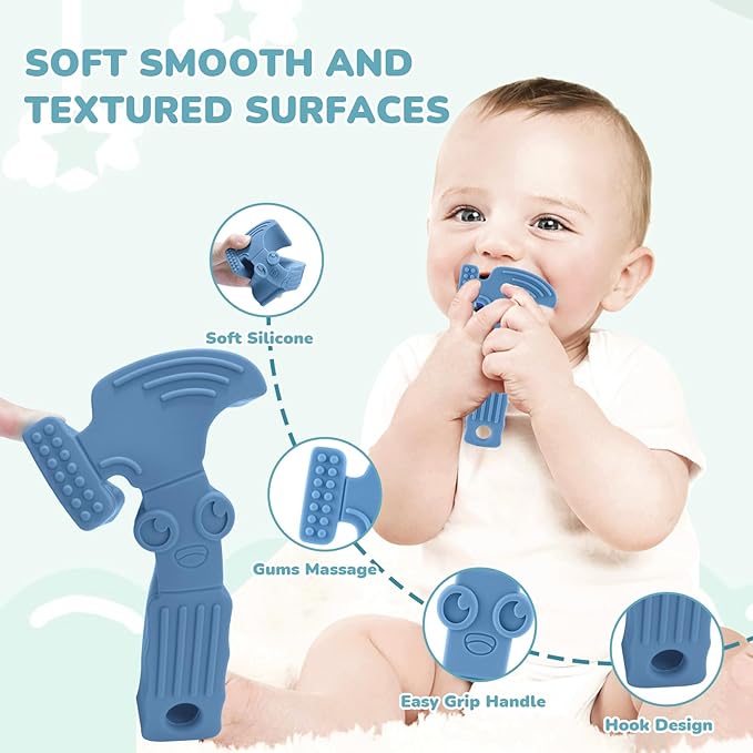 TYRY.HU Baby Teething Toys for Babies, Baby Teether Toys, BPA Free Silicone Baby Molar Teether Chew Toys, Hammer Wrench Spanner Pliers for Boys Girls, Soft-Textured, Easy to Hold & Clean, 4 Packs