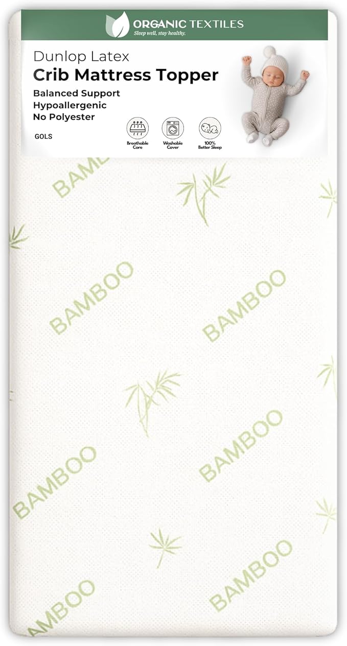 ORGANIC TEXTILES Organic Baby Mattress Topper with Rayon Derived Bamboo Cover - GOLS/GOTS Certified - Breathable - 3" Cradle (36"x18")
