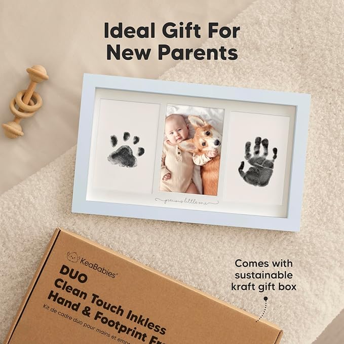 Inkless Hand and Footprint Kit, Boy, Girl, Newborn Keepsake - No Mess Ink Pad for Baby Handprint, Clean Touch Paw Print Kit for Dog Picture Frame, Personalized Baby Christmas Shower Gifts (Mist Blue)