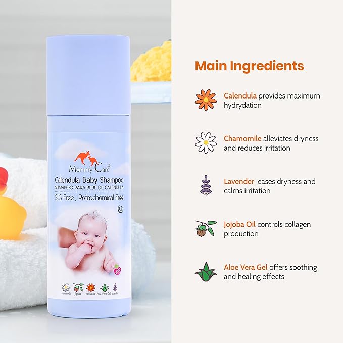 Mommy Care Natural Baby Shampoo – Gentle & Nourishing Calendula Shampoo for Newborns, SLS-Free, Vegan & Cruelty-Free, 200 ml / 6.76 fl oz