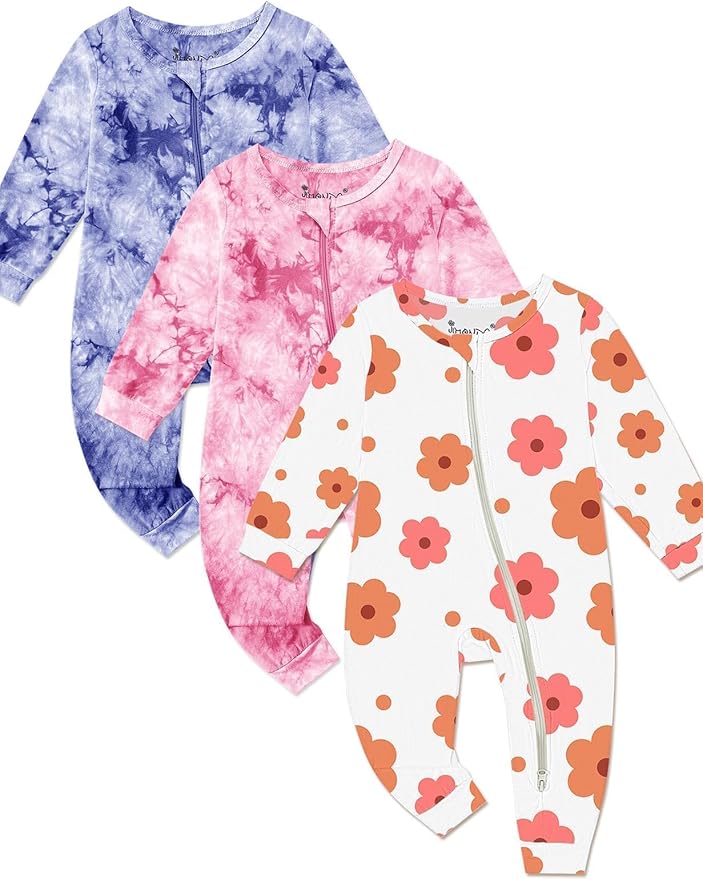 Baby Girls Boys Footless Romper 2 Way Zipper Soft Rayon Outfits, Outdoor Tie-dye Long Sleeve Clothes Jumpsuit
