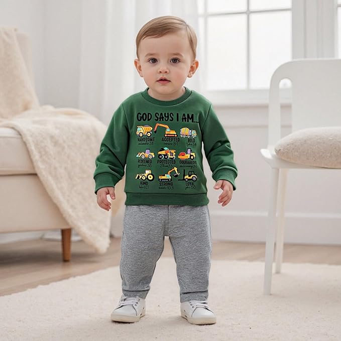Baby Boy Fall Clothes Set Long Sleeve Truck Tractor Print Sweatshirt Pants Toddler Infant Outfits 6 12 18 24 Months 2T