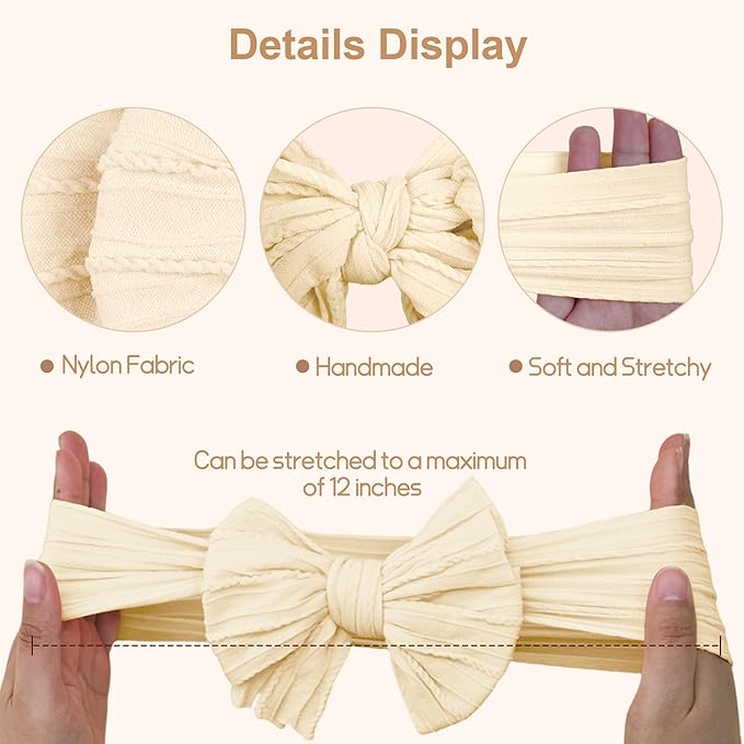 JOYOYO 3 Pcs Soft Wide Turban Baby Headbands with Double-Layer Bow for Baby Girls, Newborns, Toddlers(White, Beige, Black)