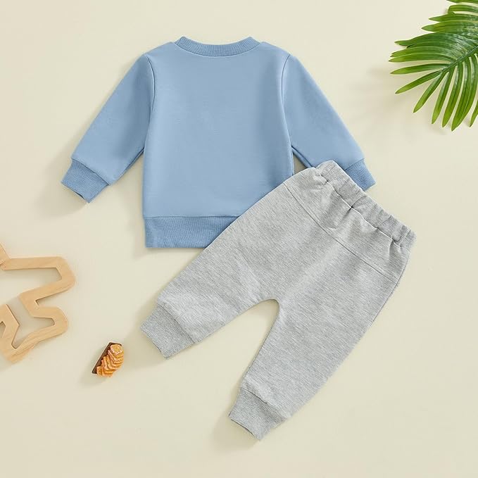 ZAXARRA Toddler Newborn baby boys Fall Outfits Long Sleeve Letter Print Sweatshirt Tops Pocket Pants Casual Clothing Sets