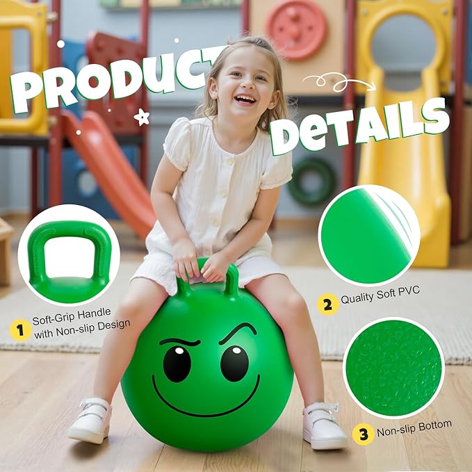Upper Rider 6 Pcs Hopper Ball for Kids 3-8, 18 Inch Bouncy Ball with Handle, Inflatable Hippity Hop Bounce Jumping Hopping Toys for Toddlers Boys Girls Gifts, Pink Blue Red Purple Green Yellow