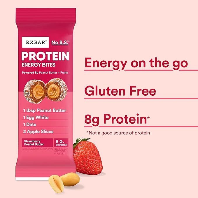 RXBAR Protein Energy Bites, Gluten Free Energy Snacks, Protein Snacks, Strawberry Peanut Butter (60 Bites)