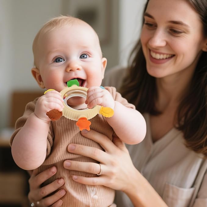 Baby Teething Rings Toys for 0-6 6-12 Months Animal Rattle Teether Sensory Toys for Babies 0-24Months Silicone Teether Relief Chew Soothing Sore Gums for Newborn Infant Essentials BPA Free (Animal)