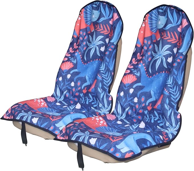 Sweat Towel Car Seat Cover Protector Front Seats for Gym Workout, Running, Swimming, Beach and Hiking, Waterproof Universal Seat Cover for Car, Truck, Van & SUV (Dinosaur, 2pcs Front Seat)