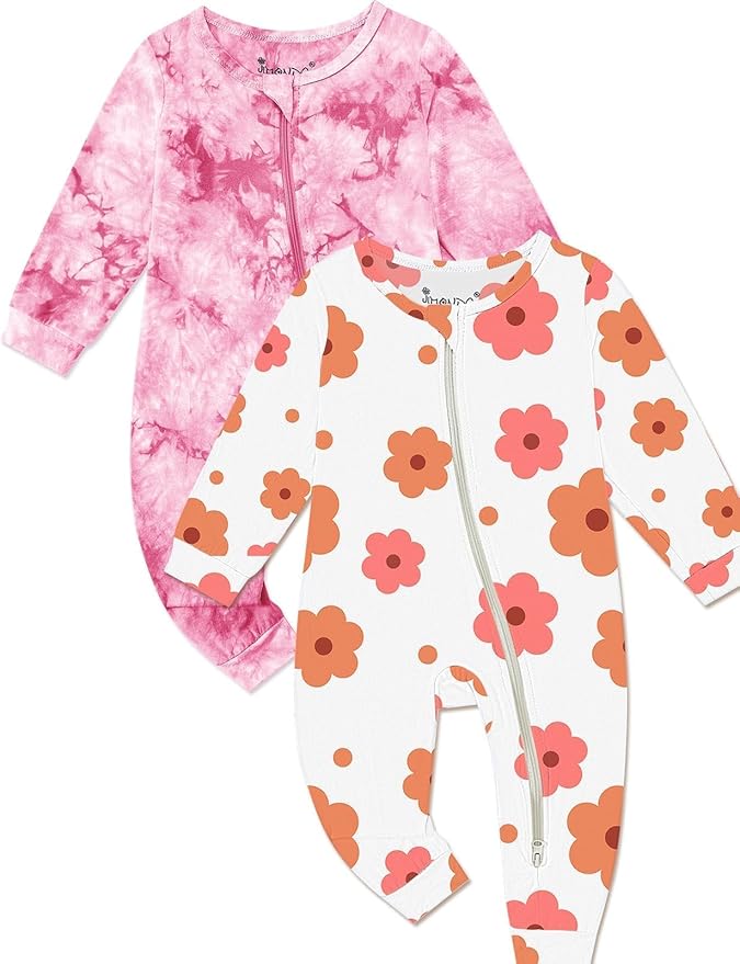 Baby Girls Boys Footless Romper 2 Way Zipper Soft Rayon Outfits, Outdoor Tie-dye Long Sleeve Clothes Jumpsuit