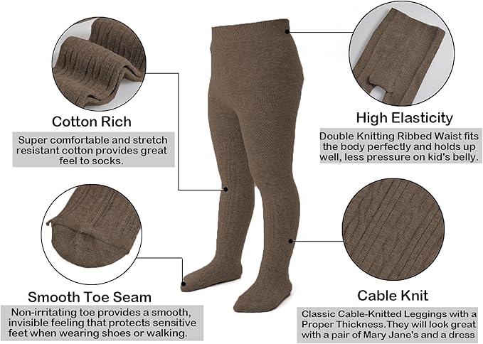 EPEIUS Baby Girl Tights Thick Cable Knit Leggings Stockings Cotton Pantyhose for Newborn Infant Toddler 3/4/5/6 Pack