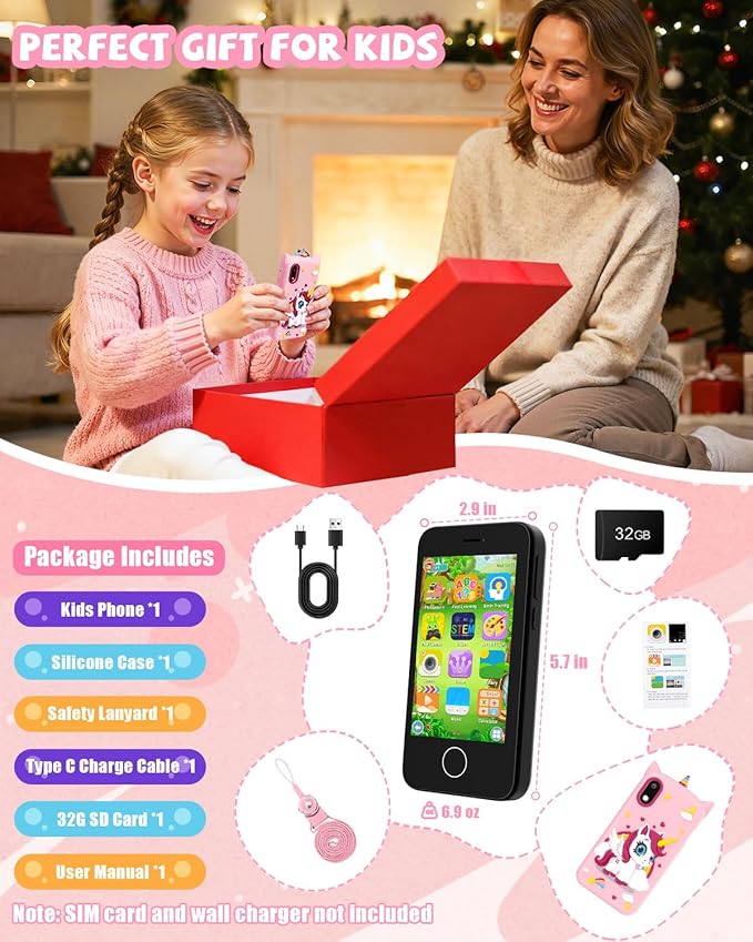 Kids Smart Phone for Girls - Safest Phone for Kid & Teens, Talk & Text - Kids Cell Phone Toy, 4.2'' Touchscreen, Dual Cameras, Games, 32GB Card (Blush)