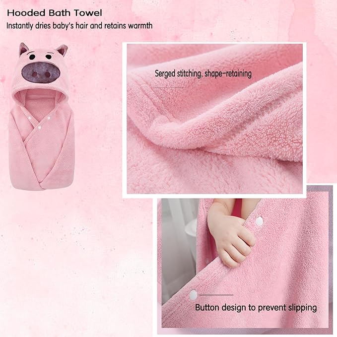 Toddler Bath Towel Baby Towels with Hood 27.5"X55" Ultra Absorbent Soft Bathrobe Blanket Kids Shower Towel for Girls and Boys (Blush)
