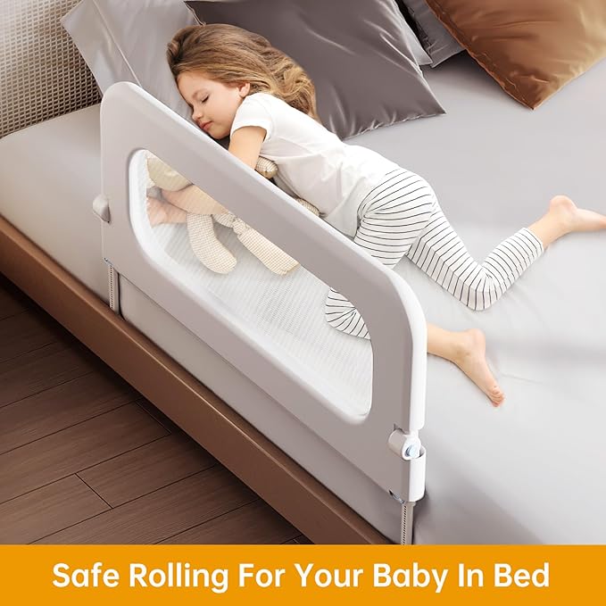 Baby Bed Guard Rail for Toddler - 32in Adjustable Heights, Swing Down Bedrail, Extra Tall Child Safety Side Railing Guards for Kids - Toddler Bed Rail for Queen, King, Twin, and Bunk Size Beds - Full