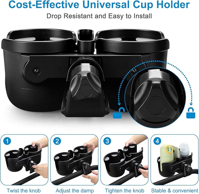 Accmor Stroller Cup Holder with Phone Holder, Bike Cup Holder, Universal Cup Holder for Uppababy Nuna Doona Strollers, 2-in-1 Cup Phone Holder for Stroller, Bike, Wheelchair, Walker, Scooter
