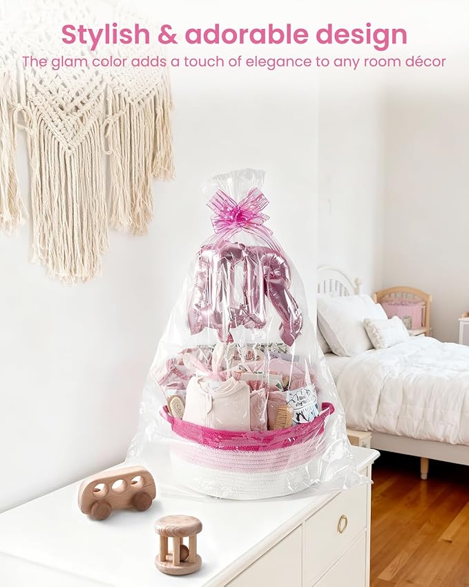 25-Pcs Luxury Baby Girl Gift Basket Set, Pink (0-12M Newborn) | Premium Baby Shower Gifts with Keepsake Memory Book. Ultimate Newborn Essentials in Woven Basket for Unforgettable Welcome Mom Gift