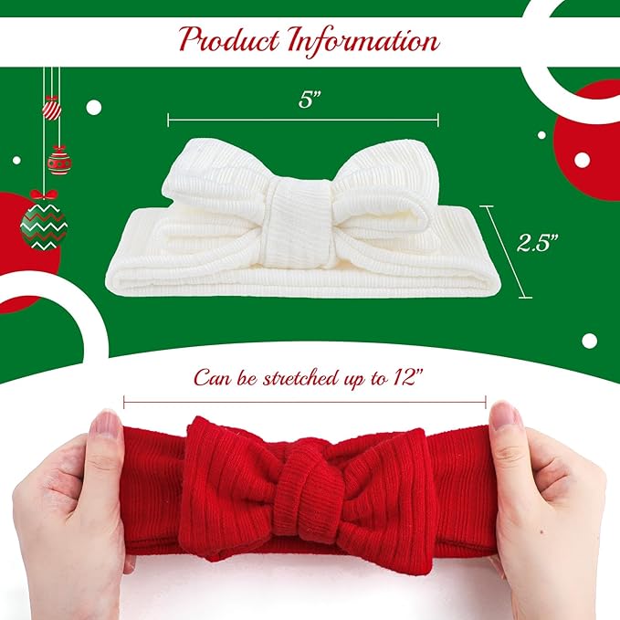 YanJie Christmas Baby Girls Headbands Red Green White Stretchy Waffle Hair Bows Toddler Headband Newborn Big Baby Bows Girls Hair Accessories