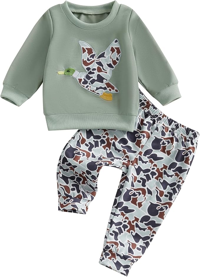 Toddler Boy Fall Winter Clothes Baby Camo Hunting Outfits Retro Pullover Sweatshirts + Camouflage Pants Set